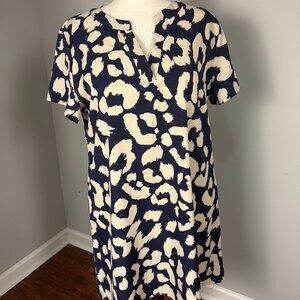 Animal print, navy & cream, short-sleeve dress, NWOT